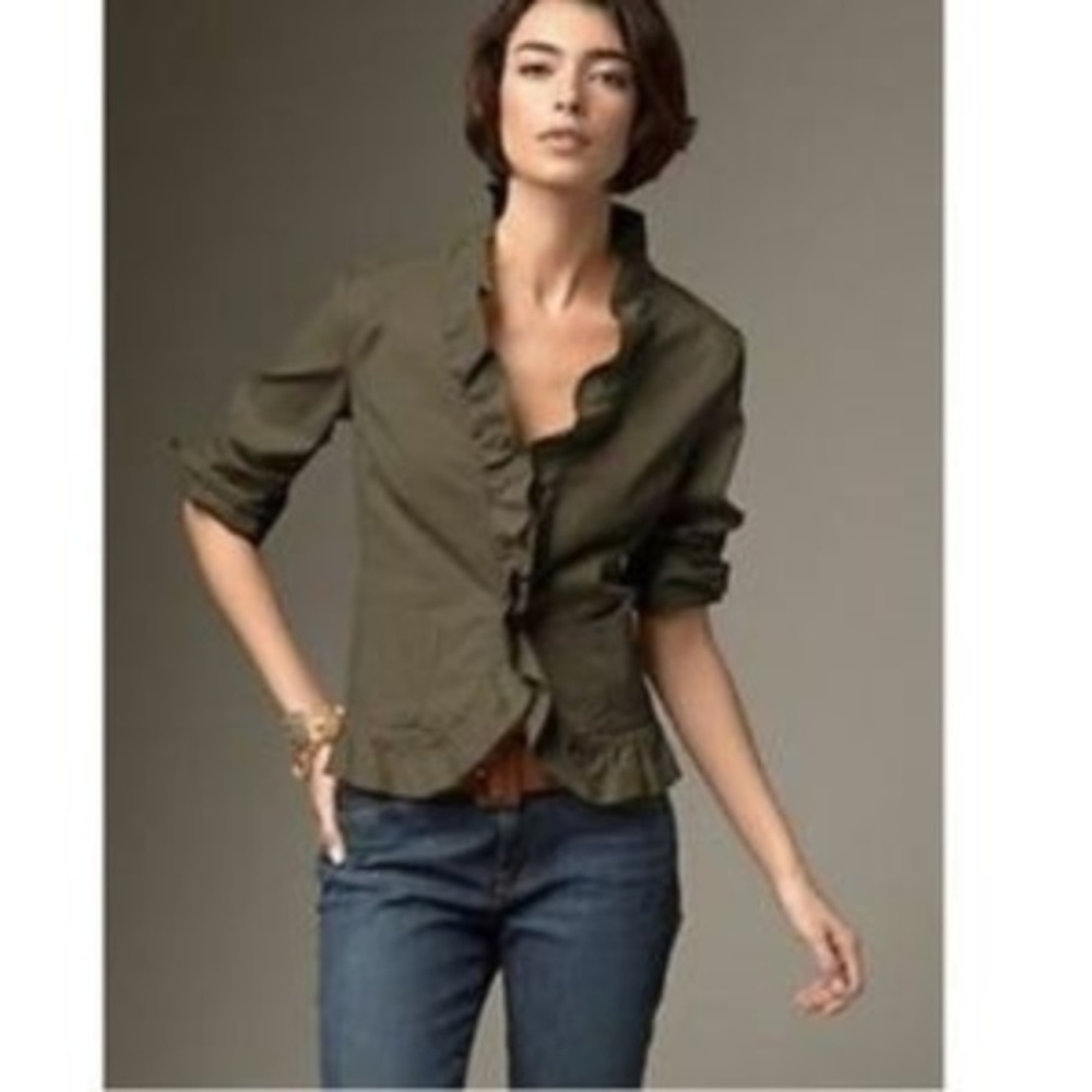 Talbots Olive Army Ruffle Jacket